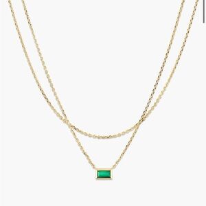 Mejuri layered baguette necklace / Gold Necklace with Green Pendant
